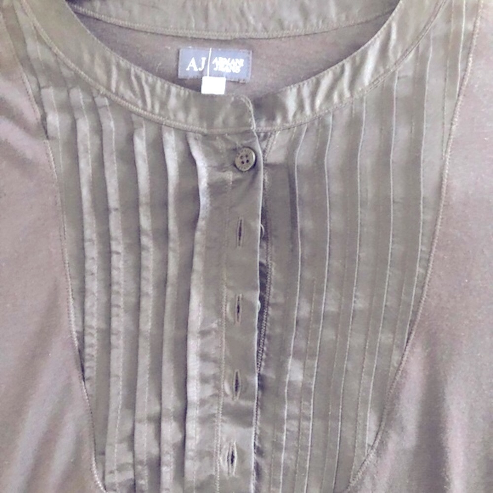 Worn once Armani JeansL/S top silk tuxedo style insert high quality jersey/ silk - Picture 3 of 5